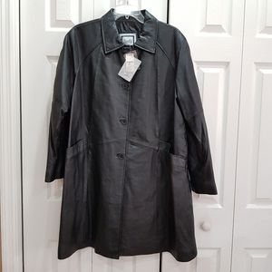 NWT EXCELLED COLLECTION Womens Plus Sz 1X Rt $220 Leather Long Coat Jacket Quilt